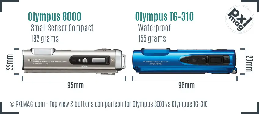 Olympus 8000 vs Olympus TG-310 top view buttons comparison