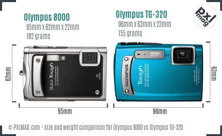 Olympus 8000 vs Olympus TG-320 size comparison