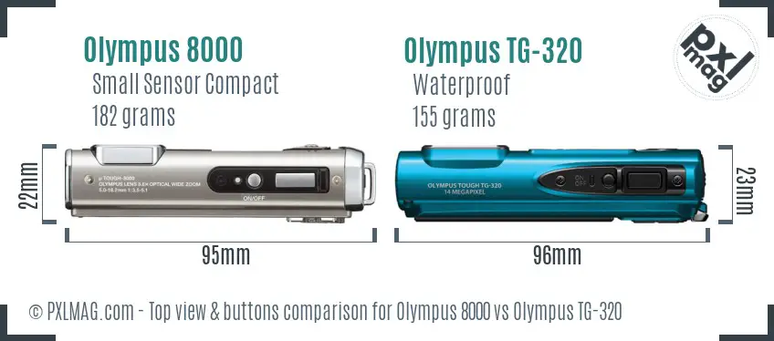 Olympus 8000 vs Olympus TG-320 top view buttons comparison