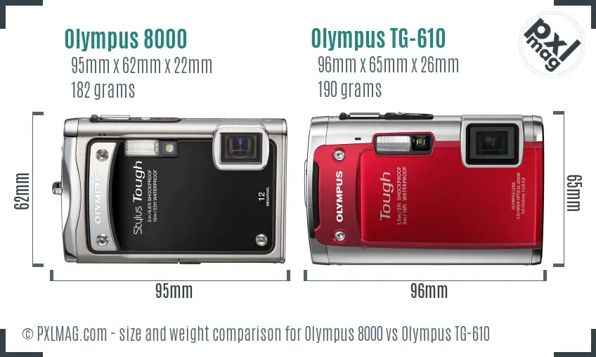 Olympus 8000 vs Olympus TG-610 size comparison