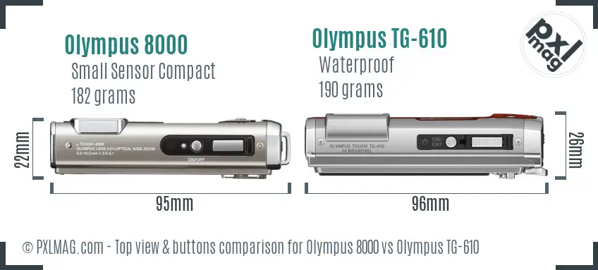 Olympus 8000 vs Olympus TG-610 top view buttons comparison