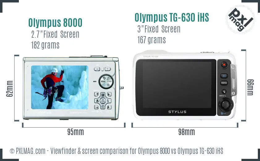 Olympus 8000 vs Olympus TG-630 iHS Screen and Viewfinder comparison
