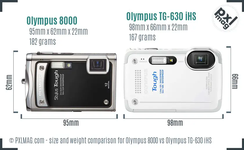 Olympus 8000 vs Olympus TG-630 iHS size comparison
