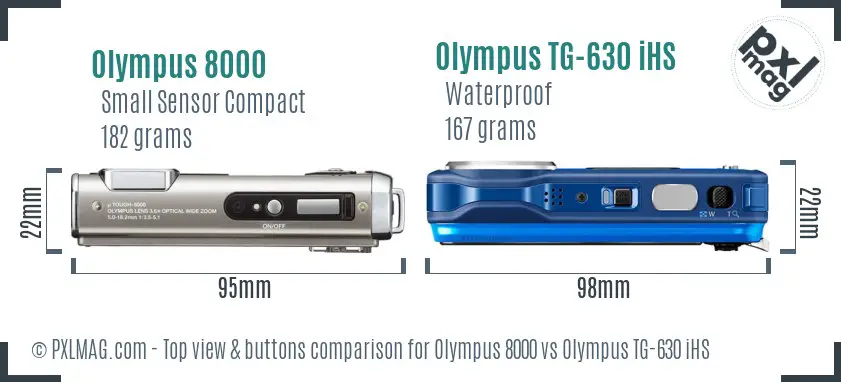 Olympus 8000 vs Olympus TG-630 iHS top view buttons comparison
