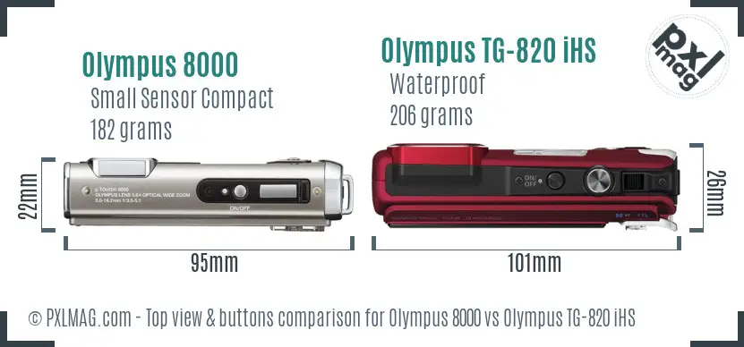 Olympus 8000 vs Olympus TG-820 iHS top view buttons comparison