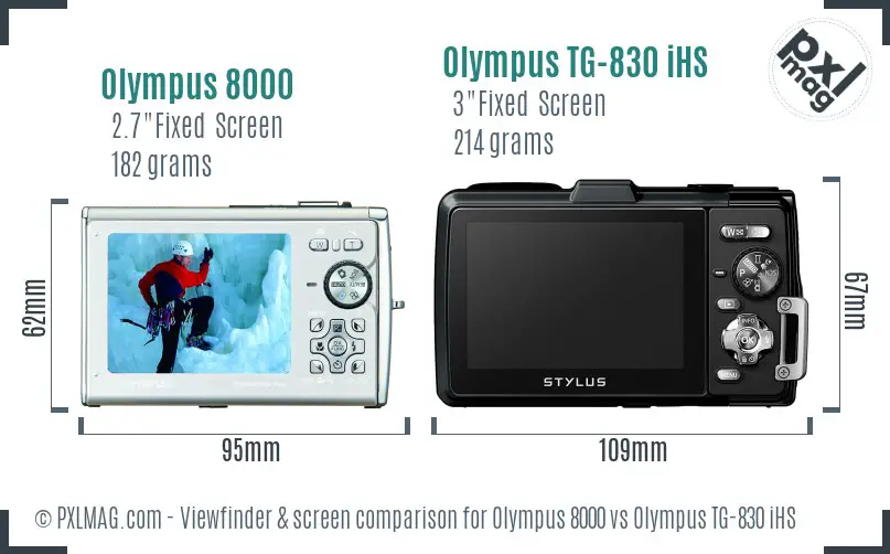 Olympus 8000 vs Olympus TG-830 iHS Screen and Viewfinder comparison