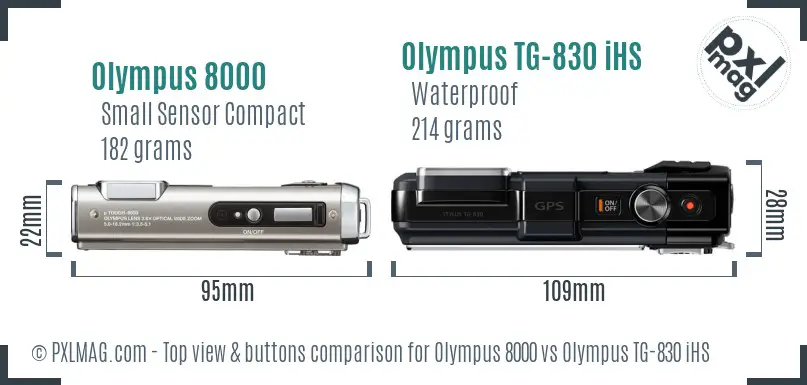Olympus 8000 vs Olympus TG-830 iHS top view buttons comparison