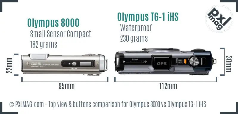 Olympus 8000 vs Olympus TG-1 iHS top view buttons comparison