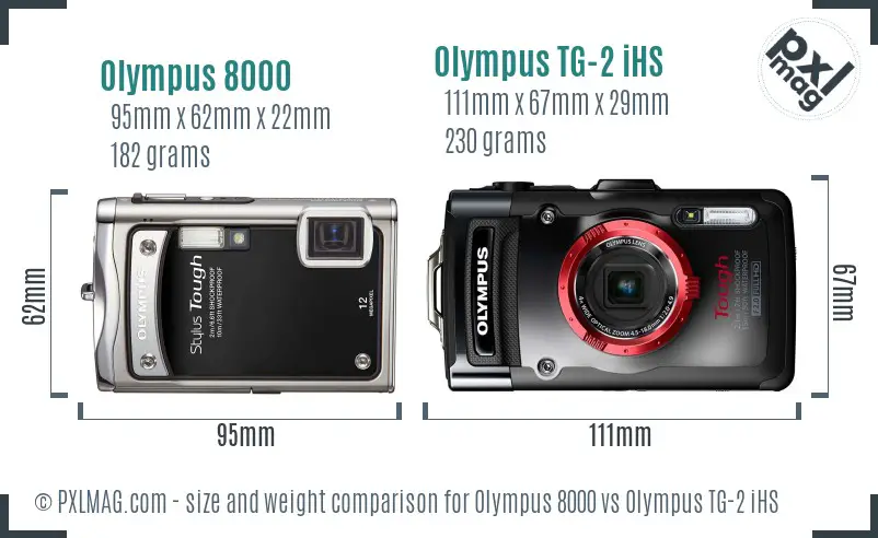 Olympus 8000 vs Olympus TG-2 iHS size comparison
