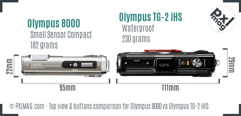 Olympus 8000 vs Olympus TG-2 iHS top view buttons comparison