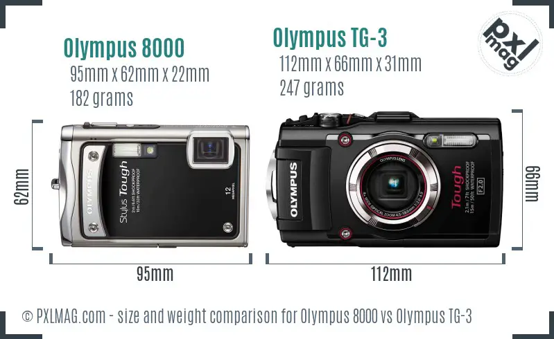 Olympus 8000 vs Olympus TG-3 size comparison