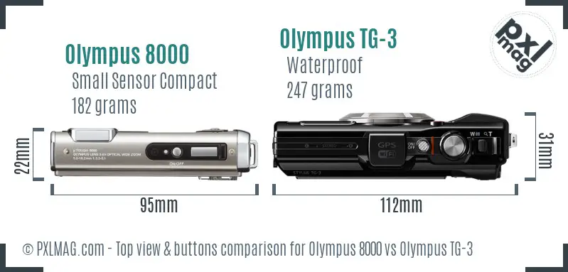 Olympus 8000 vs Olympus TG-3 top view buttons comparison