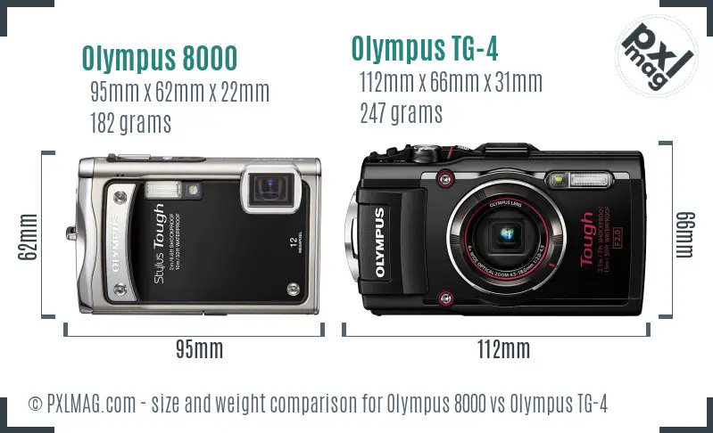 Olympus 8000 vs Olympus TG-4 size comparison