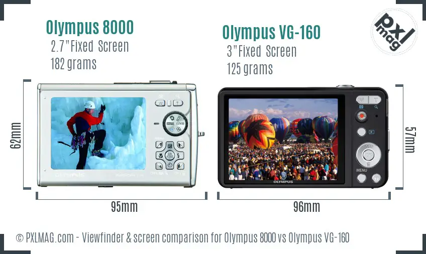 Olympus 8000 vs Olympus VG-160 Screen and Viewfinder comparison