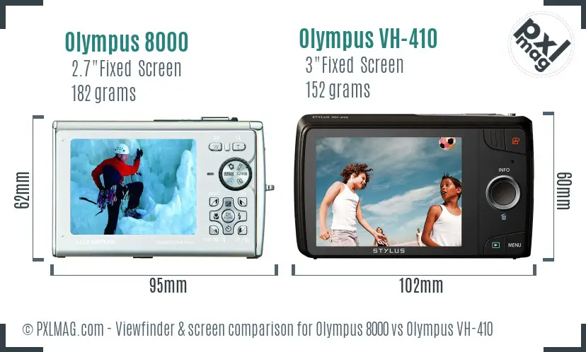 Olympus 8000 vs Olympus VH-410 Screen and Viewfinder comparison