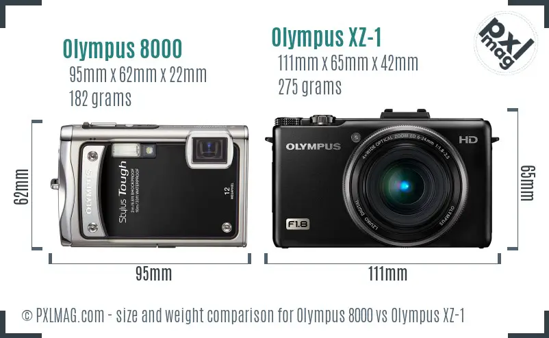 Olympus 8000 vs Olympus XZ-1 size comparison