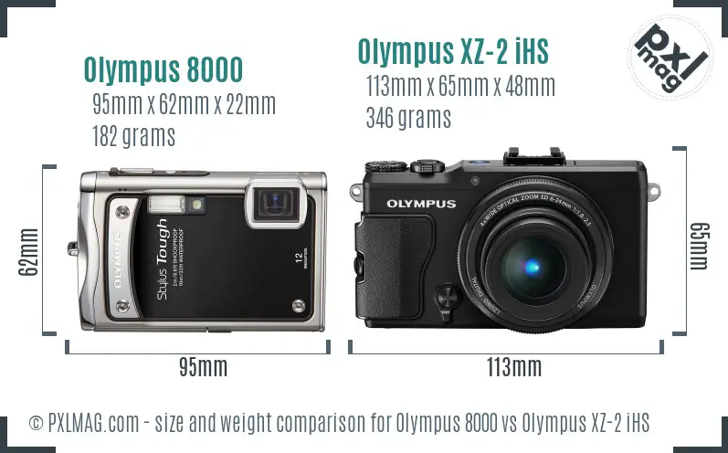 Olympus 8000 vs Olympus XZ-2 iHS size comparison