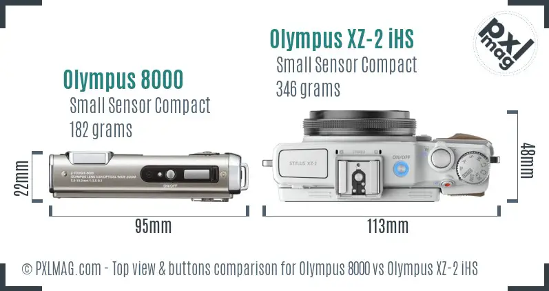 Olympus 8000 vs Olympus XZ-2 iHS top view buttons comparison