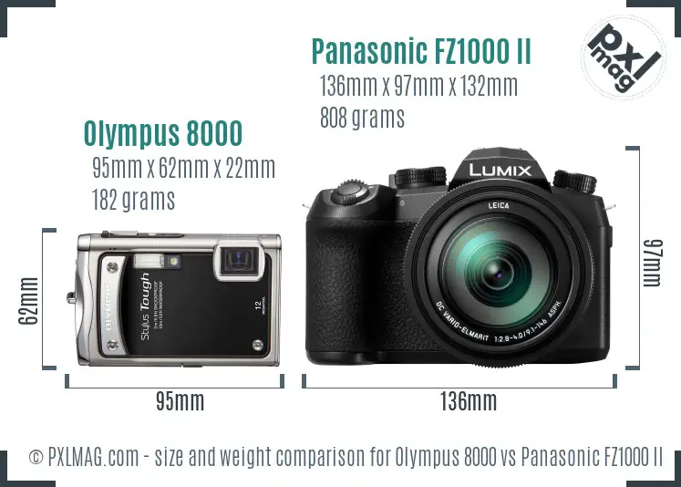 Olympus 8000 vs Panasonic FZ1000 II size comparison