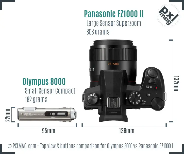 Olympus 8000 vs Panasonic FZ1000 II top view buttons comparison