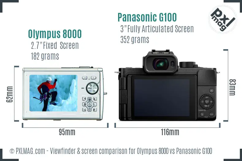 Olympus 8000 vs Panasonic G100 Screen and Viewfinder comparison