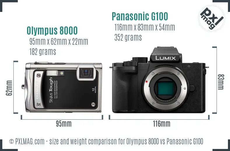Olympus 8000 vs Panasonic G100 size comparison
