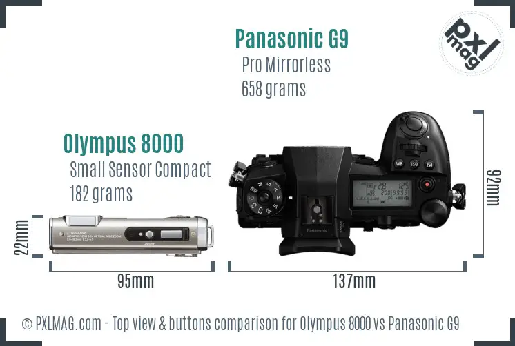 Olympus 8000 vs Panasonic G9 top view buttons comparison
