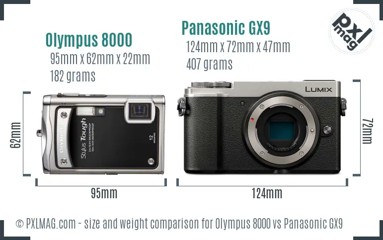 Olympus 8000 vs Panasonic GX9 size comparison