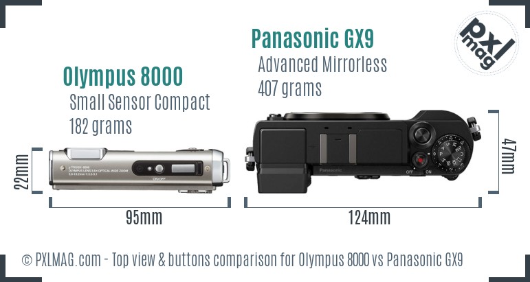 Olympus 8000 vs Panasonic GX9 top view buttons comparison