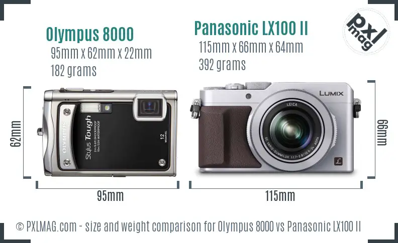 Olympus 8000 vs Panasonic LX100 II size comparison