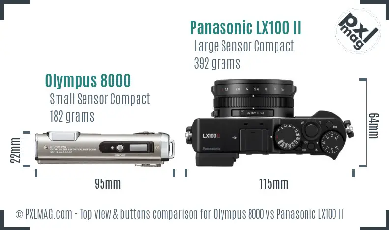 Olympus 8000 vs Panasonic LX100 II top view buttons comparison