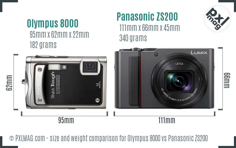 Olympus 8000 vs Panasonic ZS200 size comparison