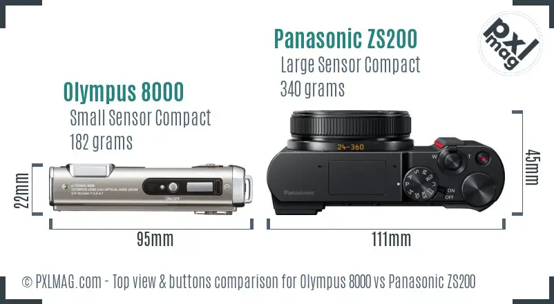 Olympus 8000 vs Panasonic ZS200 top view buttons comparison