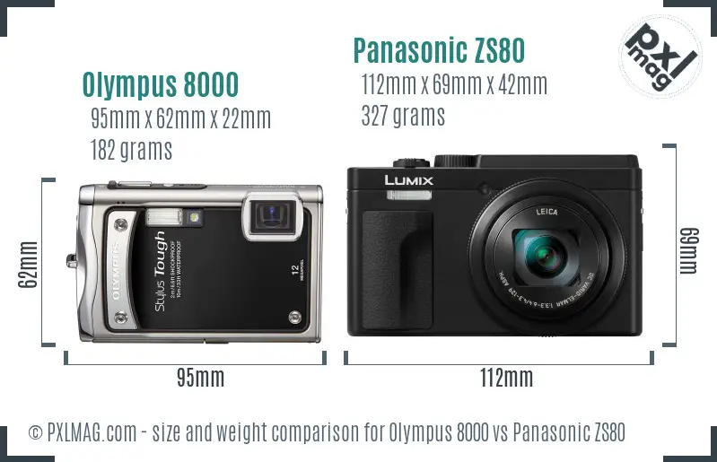 Olympus 8000 vs Panasonic ZS80 size comparison