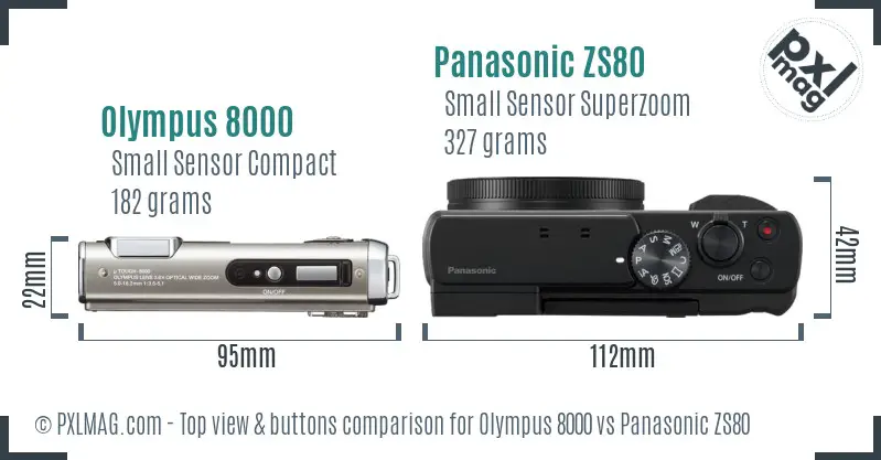 Olympus 8000 vs Panasonic ZS80 top view buttons comparison