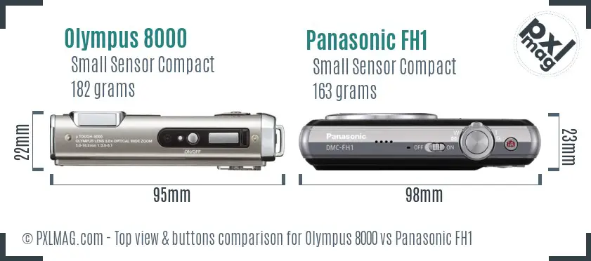 Olympus 8000 vs Panasonic FH1 top view buttons comparison