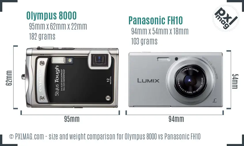 Olympus 8000 vs Panasonic FH10 size comparison