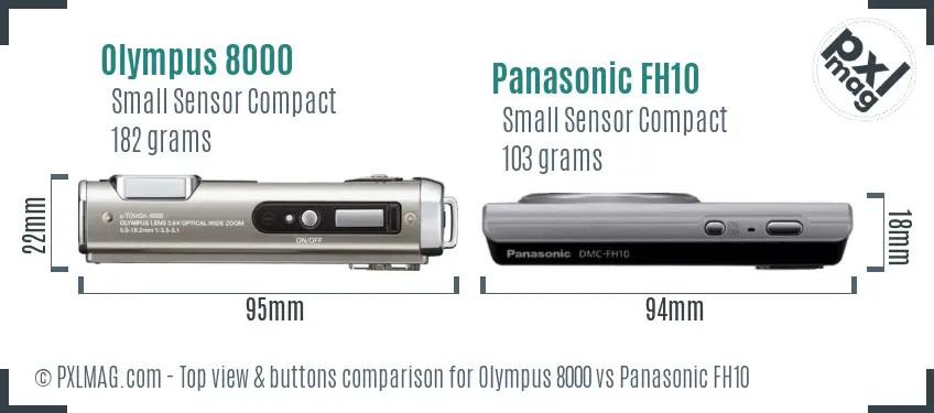 Olympus 8000 vs Panasonic FH10 top view buttons comparison