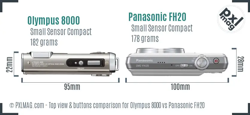 Olympus 8000 vs Panasonic FH20 top view buttons comparison