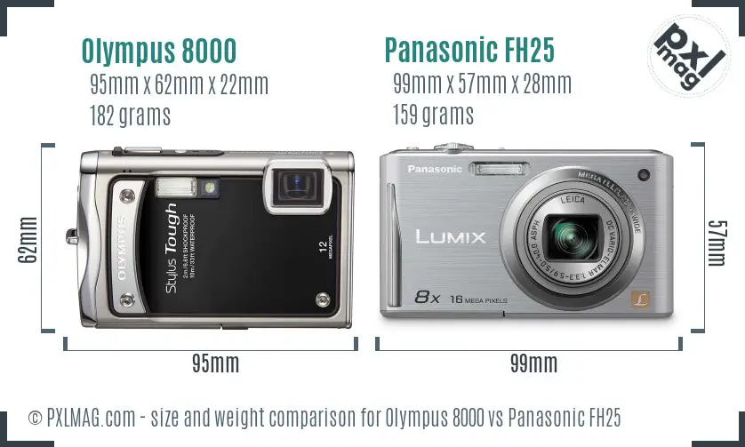 Olympus 8000 vs Panasonic FH25 size comparison