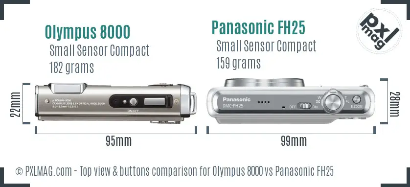 Olympus 8000 vs Panasonic FH25 top view buttons comparison