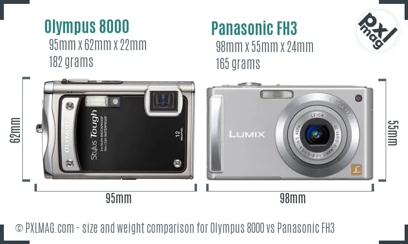 Olympus 8000 vs Panasonic FH3 size comparison