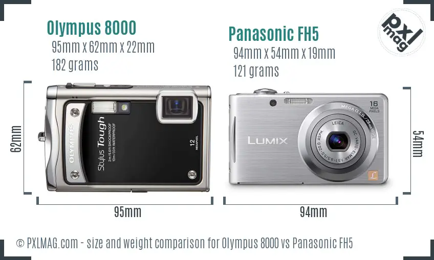 Olympus 8000 vs Panasonic FH5 size comparison