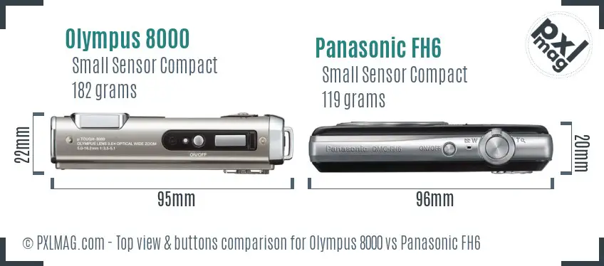 Olympus 8000 vs Panasonic FH6 top view buttons comparison