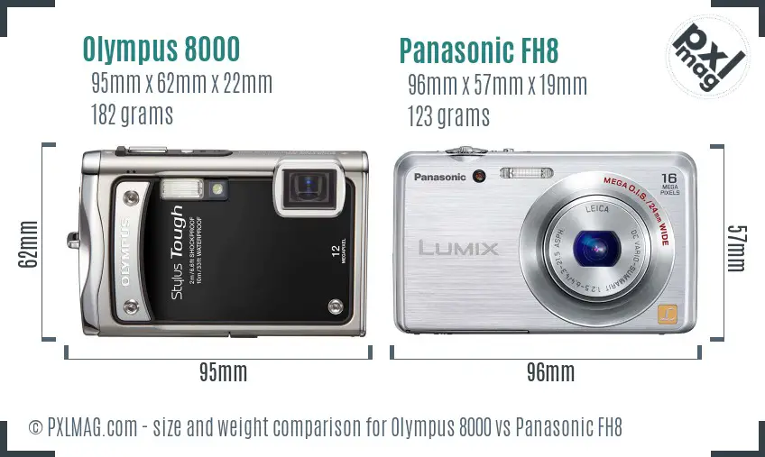 Olympus 8000 vs Panasonic FH8 size comparison