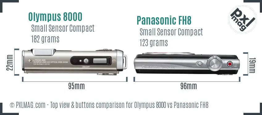 Olympus 8000 vs Panasonic FH8 top view buttons comparison