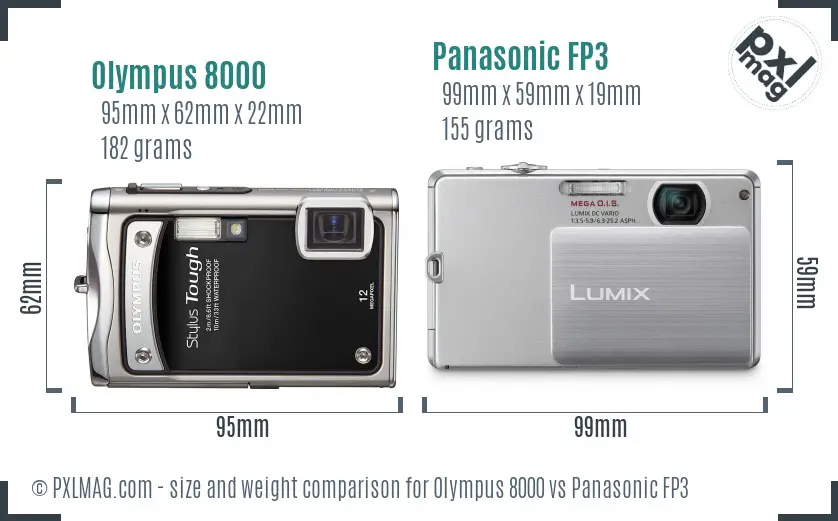 Olympus 8000 vs Panasonic FP3 size comparison
