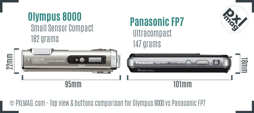 Olympus 8000 vs Panasonic FP7 top view buttons comparison