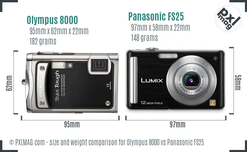 Olympus 8000 vs Panasonic FS25 size comparison