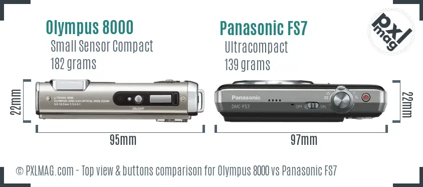 Olympus 8000 vs Panasonic FS7 top view buttons comparison